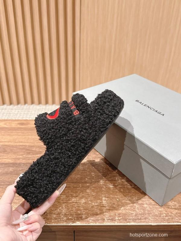 Balenciaga 2025 SS Qixi Limited Series Letter Embroidery Platform Shearling Slippers - AS00200