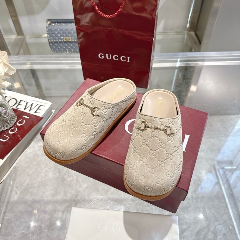 Gucci Camel Suede Horsebit Women's Barefoot Mules - LY00240