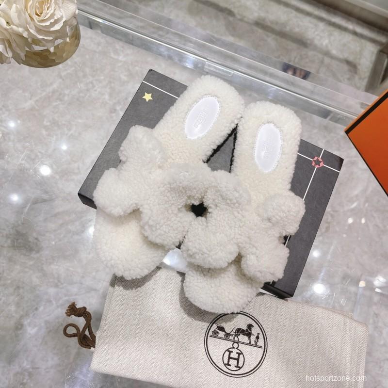 H Teddy Wool H Slippers Flat Sole - LY00240