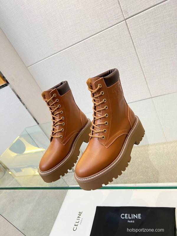 Celine BULKY TRIOMPHE Lace-Up Boots with Calfskin Upper - L Y00340
