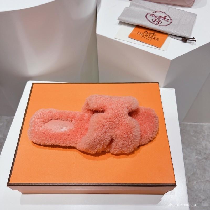 Hermes Teddy Wool H Slippers Flat Fur Slippers - LY00240