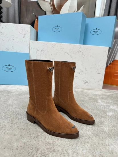 Prada Classic Triangle Logo Pointed Toe Boots - LY00350