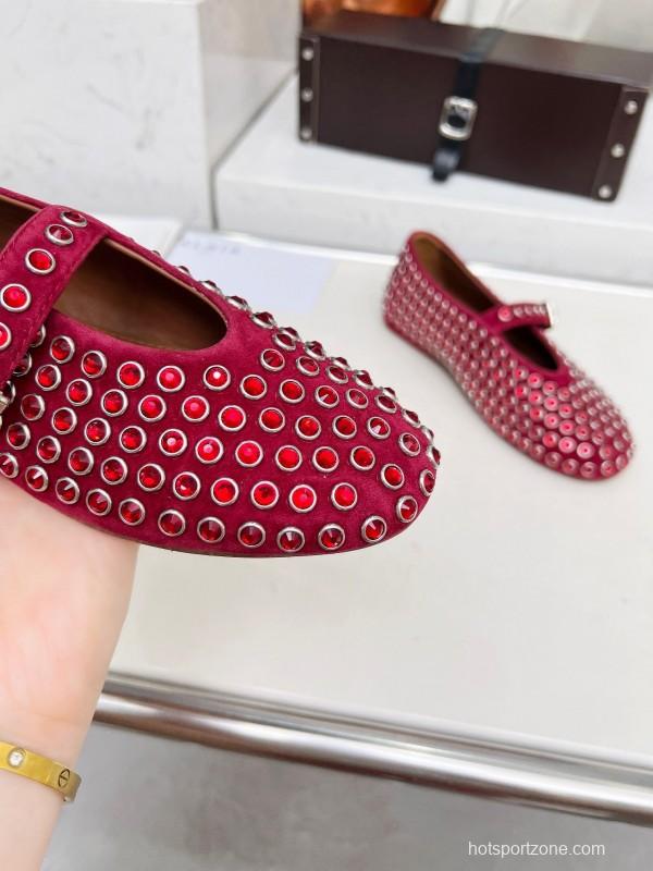Alaia 2025/SS Crystal-Studded Ballet Dance Shoes with 0.8CM Inner Height - LY00340