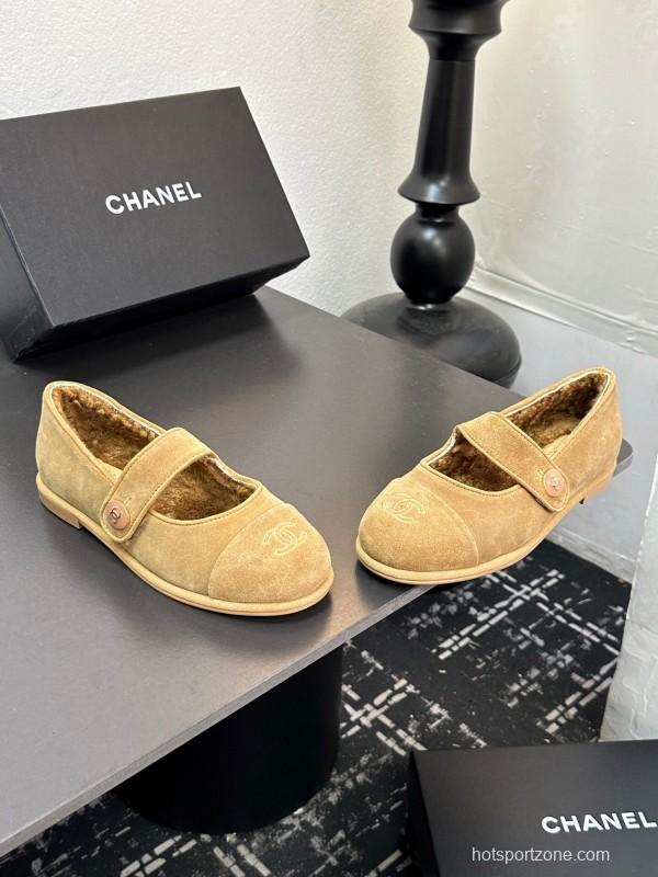 Chanel 2025 SS New French Style Mary Jane Flat Shoes with Fur - KFY00300