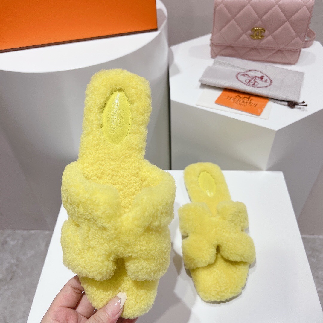 H Teddy Wool H Slippers Flat Sole Winter Edition - LY00240