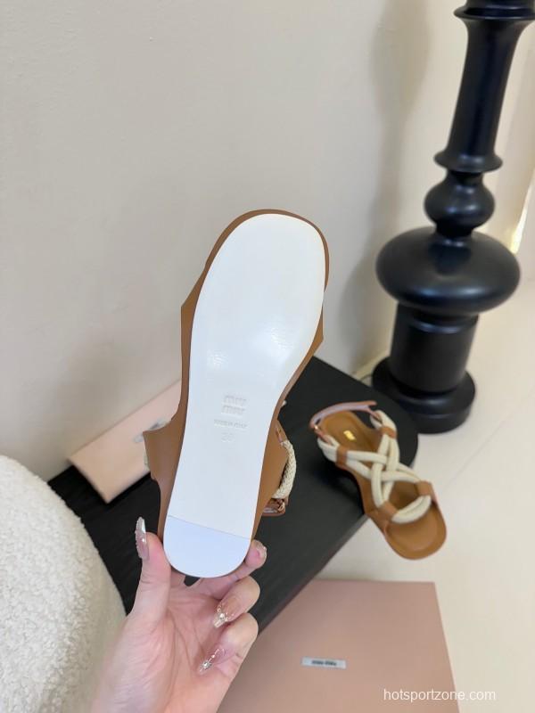 Miu 2025 SS Fashion Week Jute Woven Sandals - KFY00330