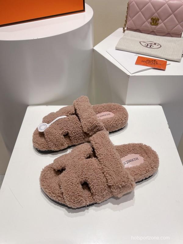 H Love Erjiu Full Fur Slippers Grain Fur Style - LY00300