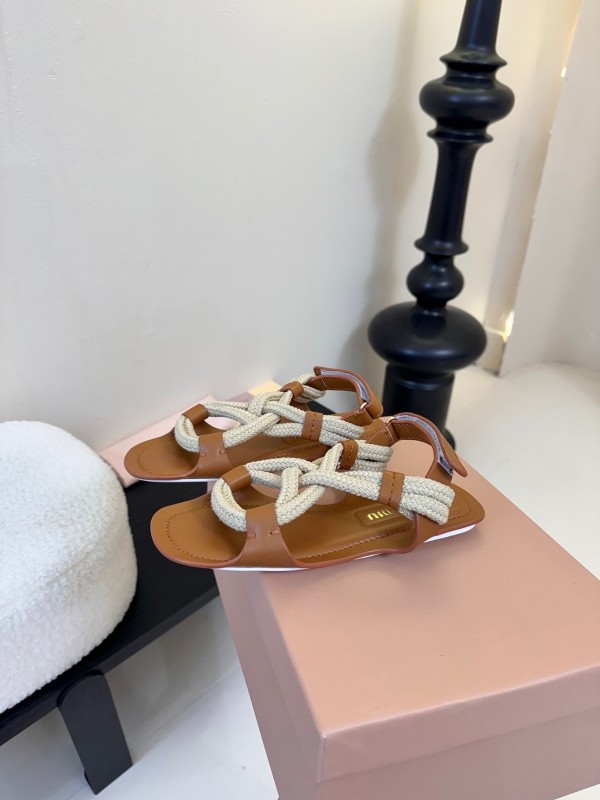 Miu 2025 SS Fashion Week Jute Woven Sandals - KFY00330