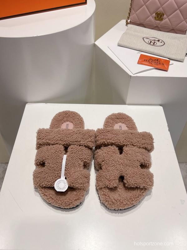 H Love Erjiu Full Fur Slippers Grain Fur Style - LY00300