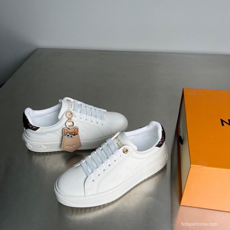 Louis Vuitton Takashi Murakami x LV Time Out Cherry Blossom Series Leather Round Toe Flat Low-Top Sneakers - YC