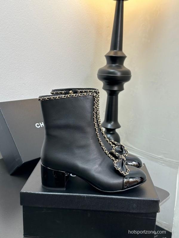 Chanel 2025/SS Chain Bow Chunky Heel Ankle Boots - LY00370