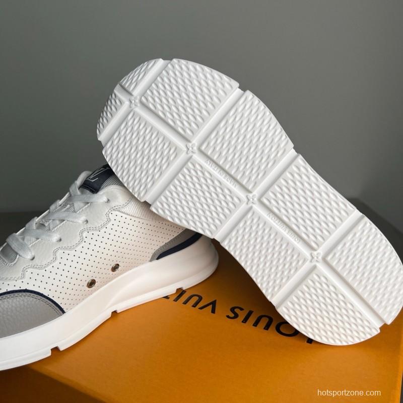 Lv Classic Leather Round Toe Lace-Up Low Top Casual Shoes - YC