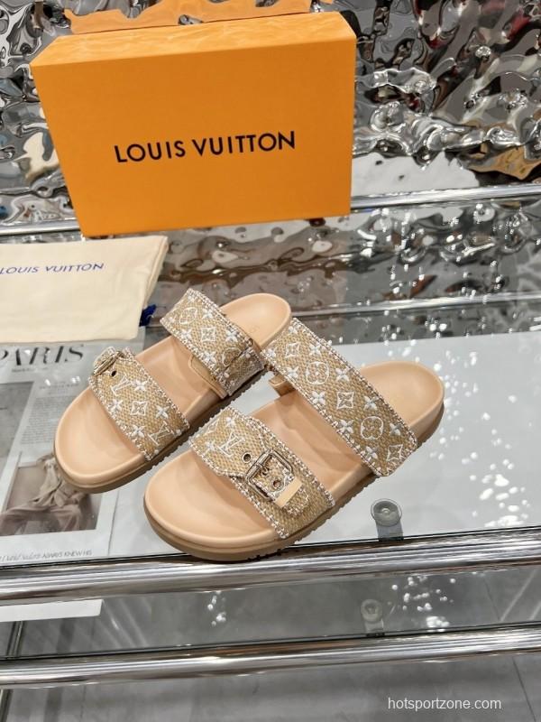 Louis Vuitton 2025 Spring/Summer New Slippers with Embroidered Design and 4cm Platform - LY00250