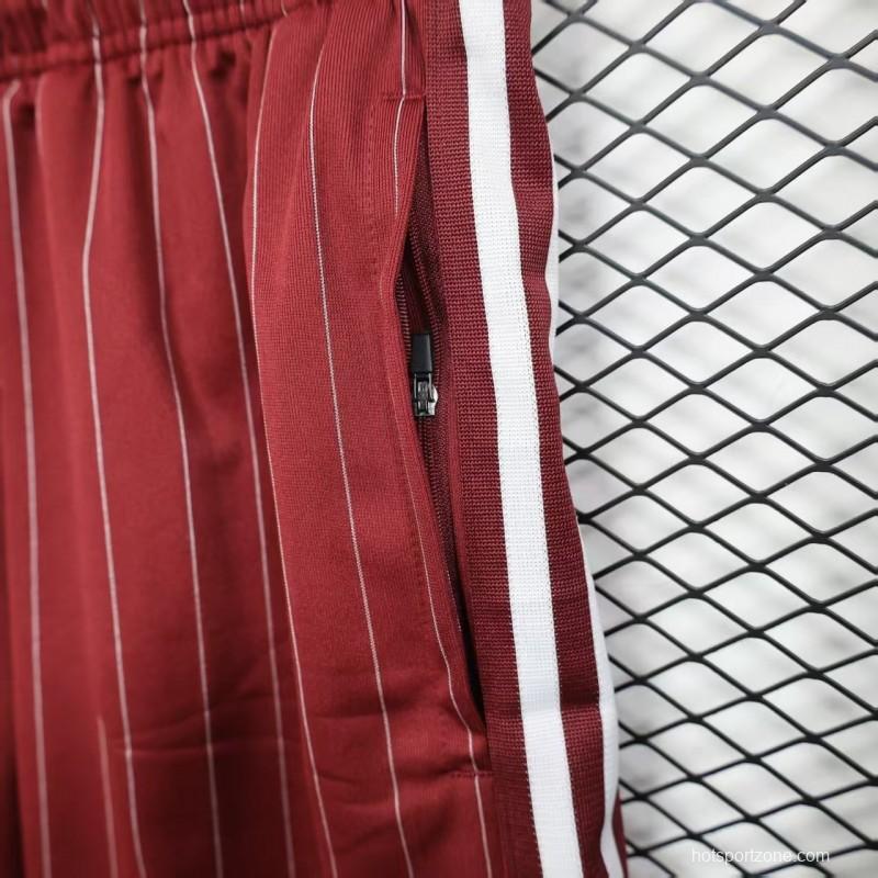 Player Version 25/26 Ajax Burgundy Red with White Side Stripes and Pinstripes Shorts