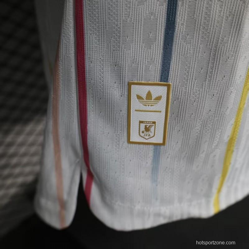 Player Version 2026 Japan Away White with Colorful Vertical Stripe Pattern Jersey