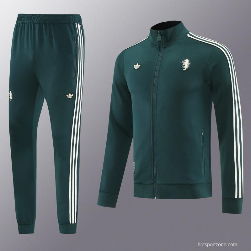25/26  Juventus Retro Dark Green  Full zipper Jacket Tracksuit+ long pants