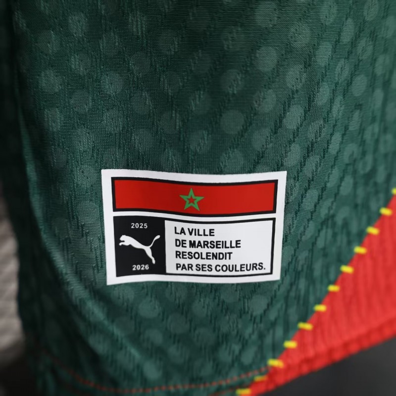 25/26 Player Version Marseille Red and Green with Morocco Flag Design Jersey