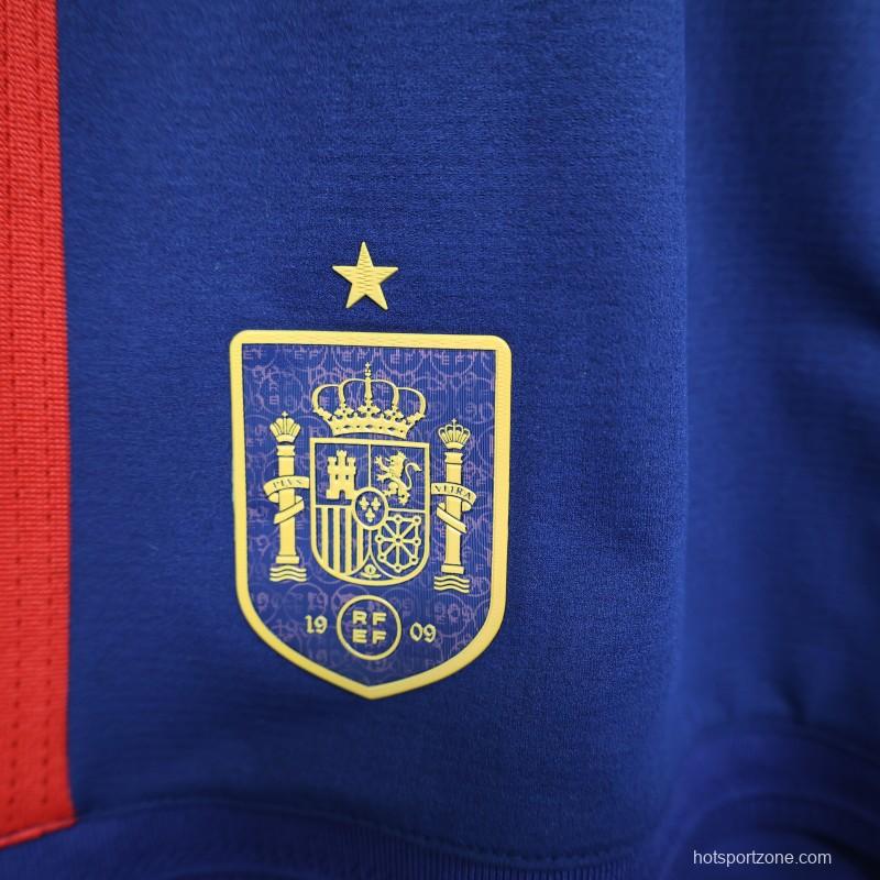 2026 Player Version Spain Navy Blue with Red Yellow Stripes Shorts