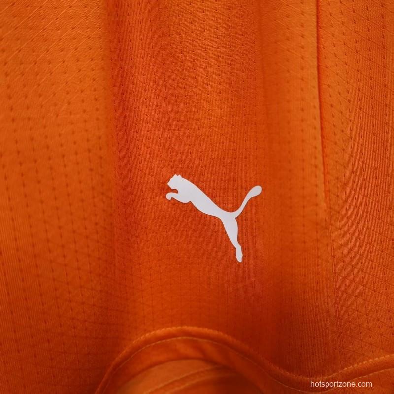 2026 Player Version Ivory Coast Orange with Green Side Panels Shorts