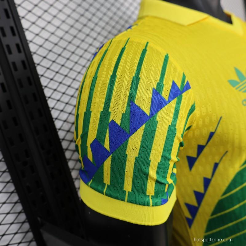 2026 Player Version Brazil Yellow with Green and Blue Geometric Patterns Jersey
