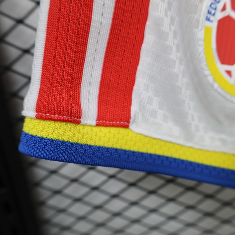 2026 Player Version Colombia White with Red Side Stripes Shorts