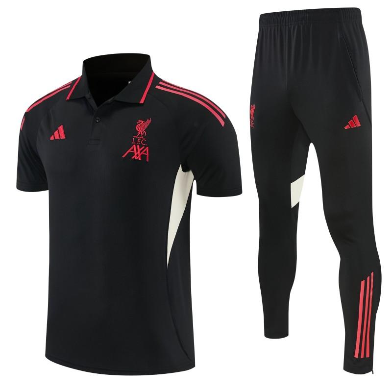 26/27 Liverpool Black Polo Training Shirt + Long Pants Tracksuit