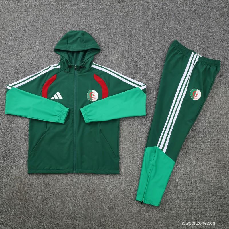 26/27  Algeria Dark Green & Light Green Full Zipper Hooded Jacket Tracksuit + Long Pants