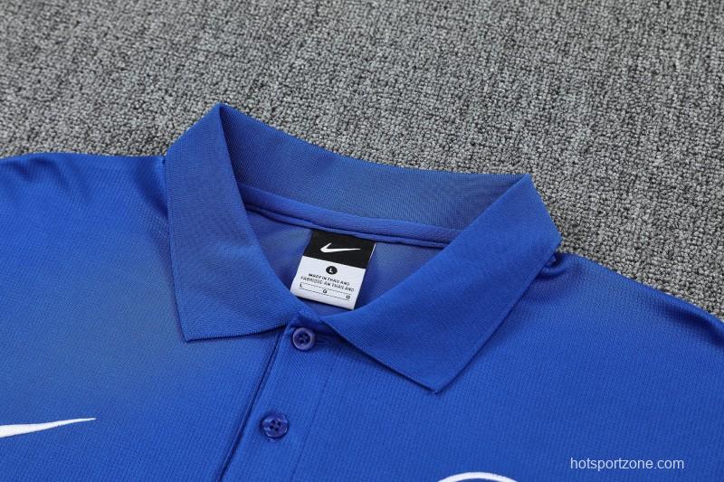 26/27  Chelsea Blue Polo Training Shirt + Black  Long Pants Tracksuit