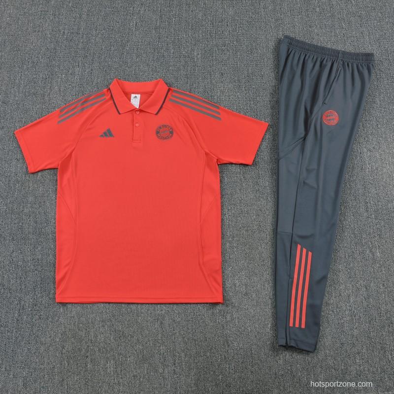 26/27  Bayern Munich Red Polo Training Shirt +Grey  Long Pants Tracksuit