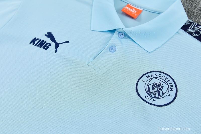 26/27 Manchester City Light Blue Polo Training Shirt + Long Pants Tracksuit