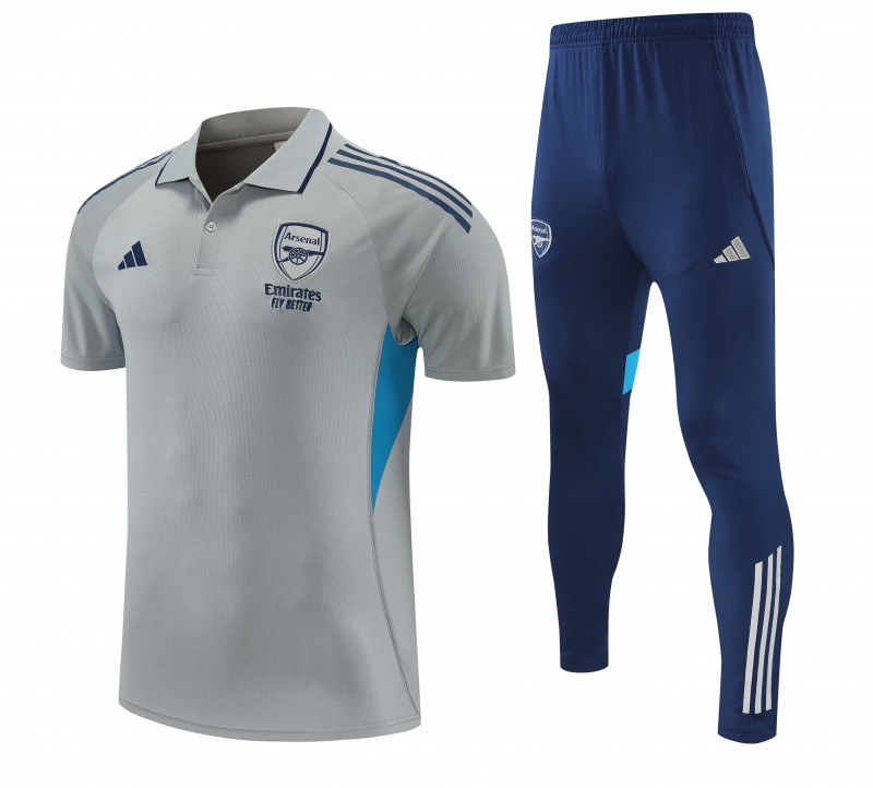 26/27   Arsenal Grey Polo Training Shirt + Long Pants Tracksuit