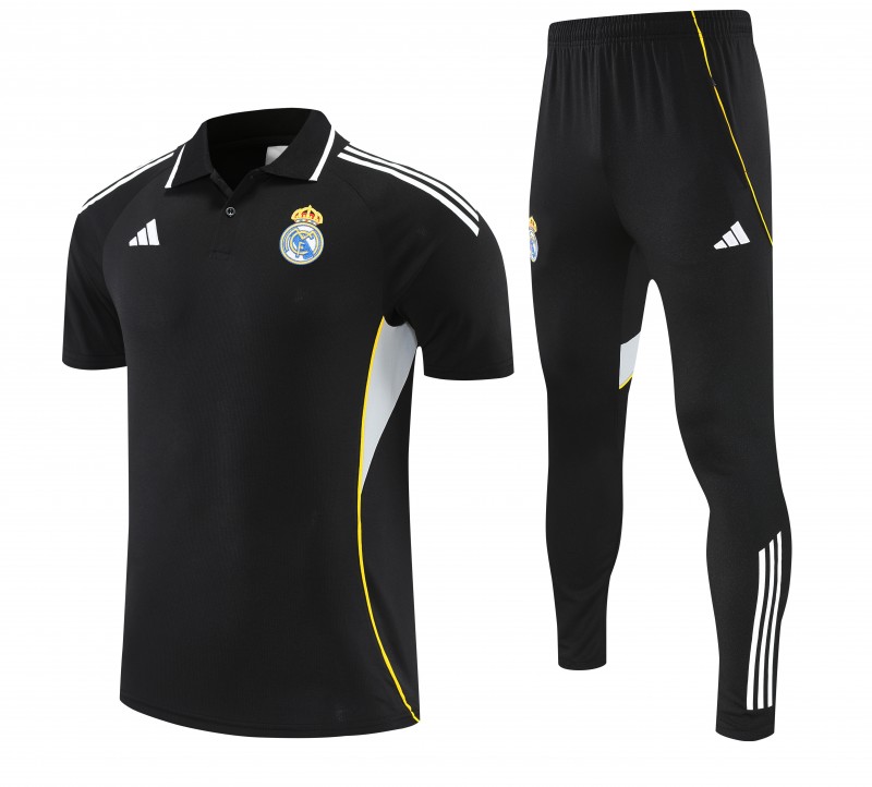 26/27 Real Madrid Black Polo Training Shirt + Long Pants Tracksuit