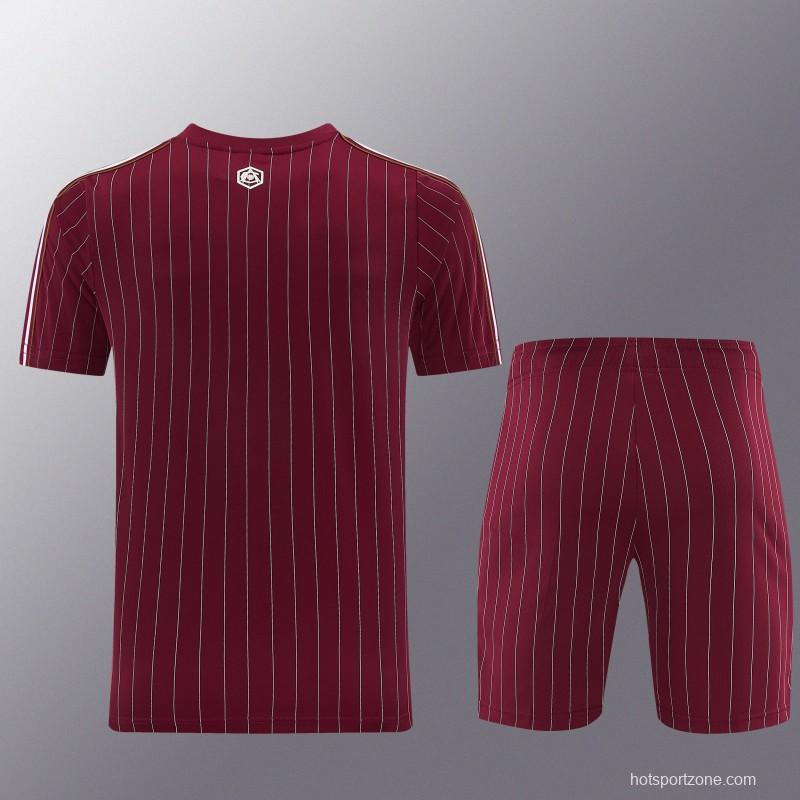 26/27  Arsenal  Maroon Pinstripe Short Sleeve+Soccer Shorts