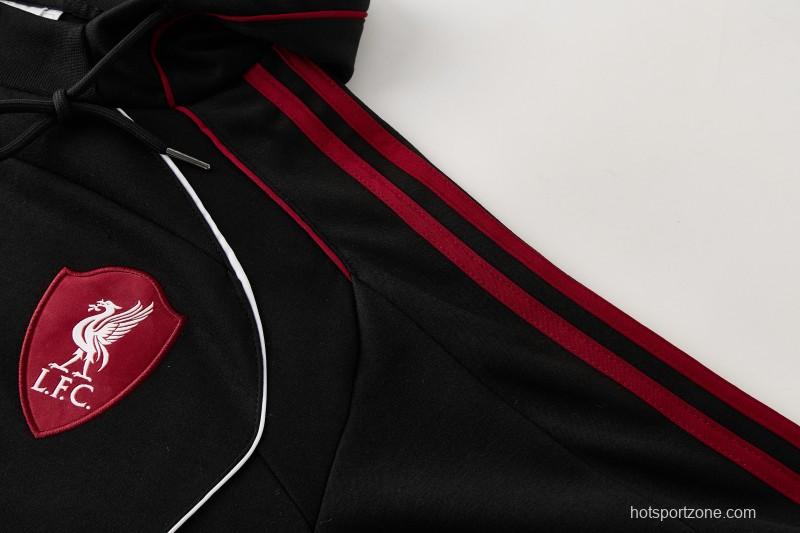 26/27 Liverpool  Black Full Zipper Hooded Jacket Tracksuit + Long Pants