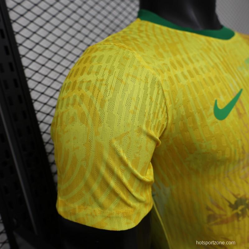 Player Version 2026 Brazil Yellow with Green Ink Splash Special Edition Home Jersey