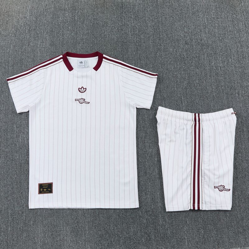 26/27 Arsenal  White Pinstripe Short Sleeve+Soccer Shorts