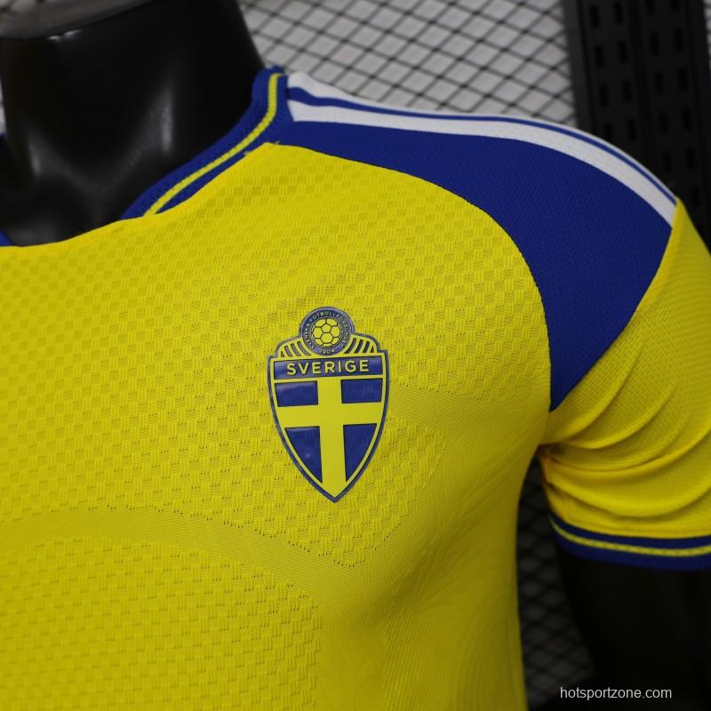 Player Version 2026 Sweden Yellow with Blue Panel Home Jersey