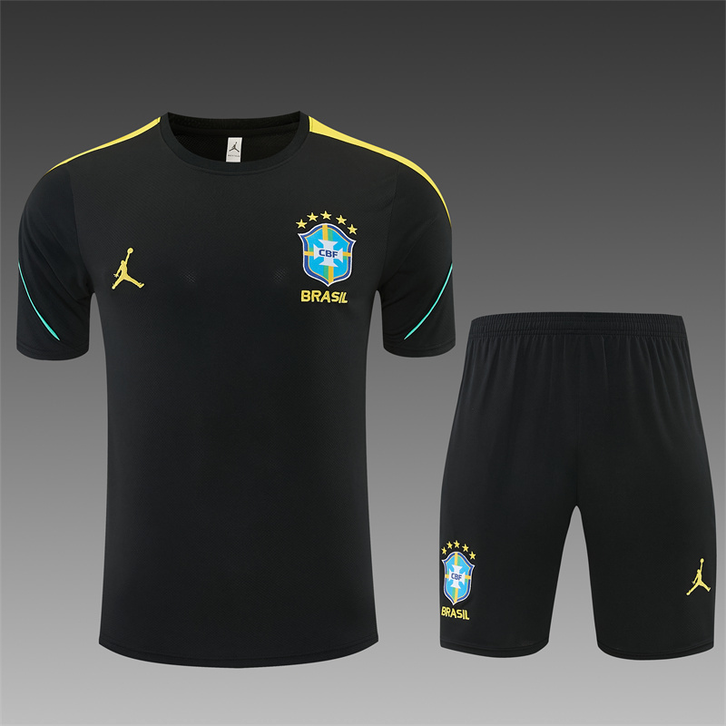 2026 Brazil Black & Yellow Short Sleeve+Soccer Shorts