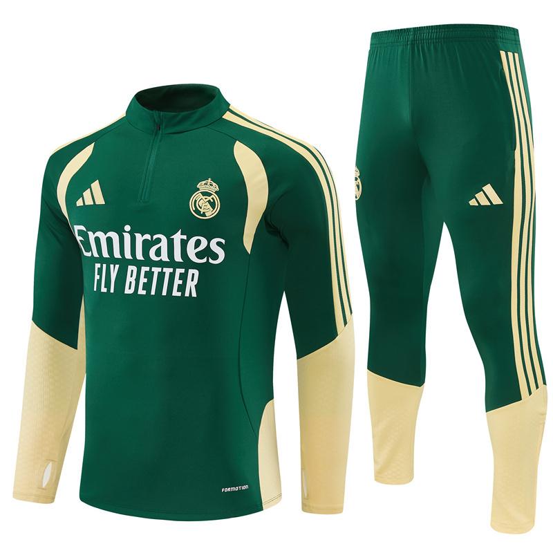 2026 Real Madrid Green & Cream  Half Zipper Jacket Tracksuit + Long Pants