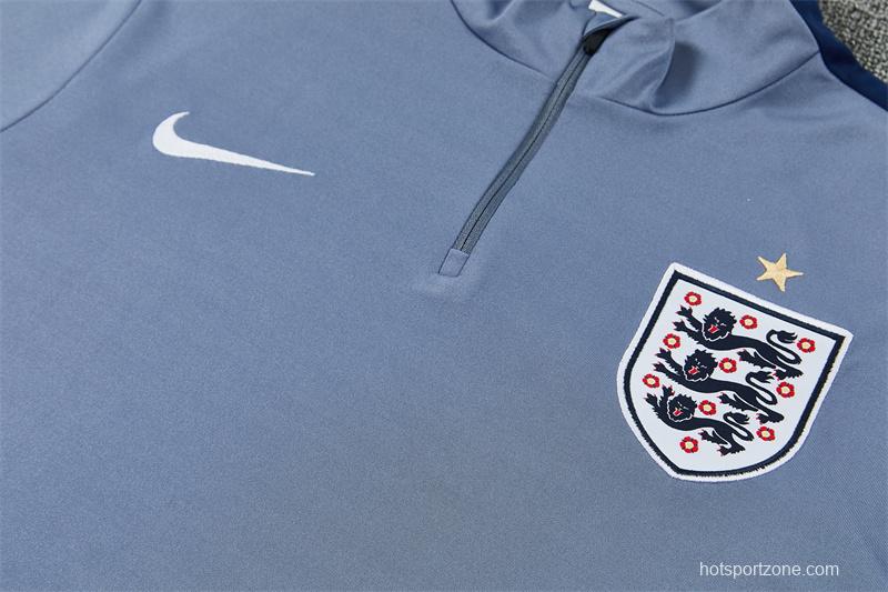 2026 England Grey Half Zipper Jacket Tracksuit + Navy  Blue Long Pants (Nike)