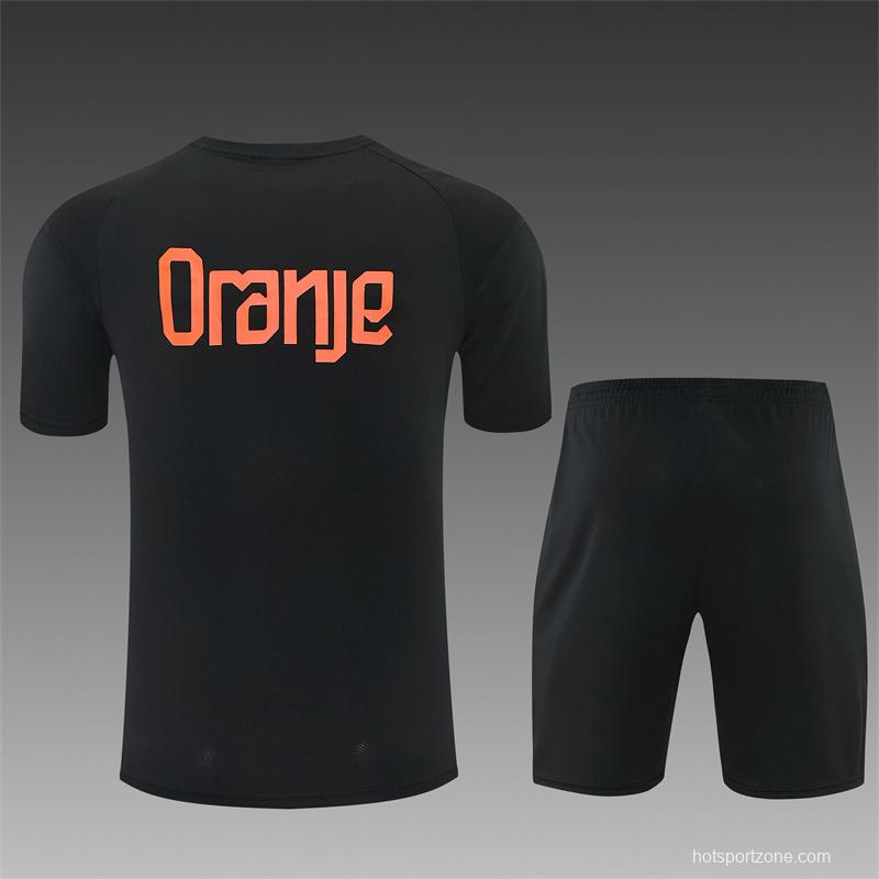 2026 Netherlands Black & Orange  Short Sleeve+Soccer Shorts