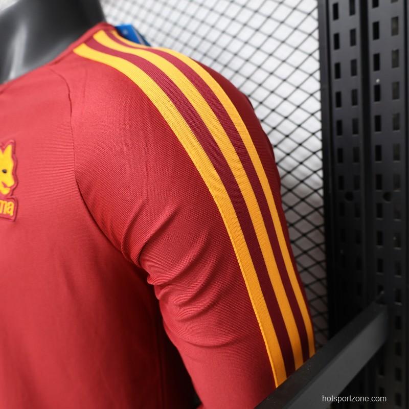 Player Version 2026 AS Roma Deep Red  84/85 Vintage Remake  Long Sleeve Home Jersey