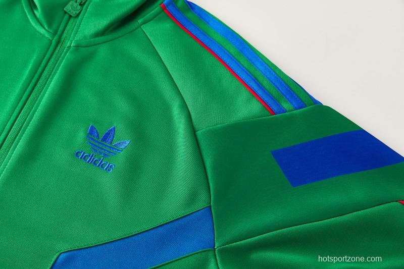 26/27 Adidas Originals Green  Full Zipper Jacket Tracksuit + Royal Blue  Long Pants