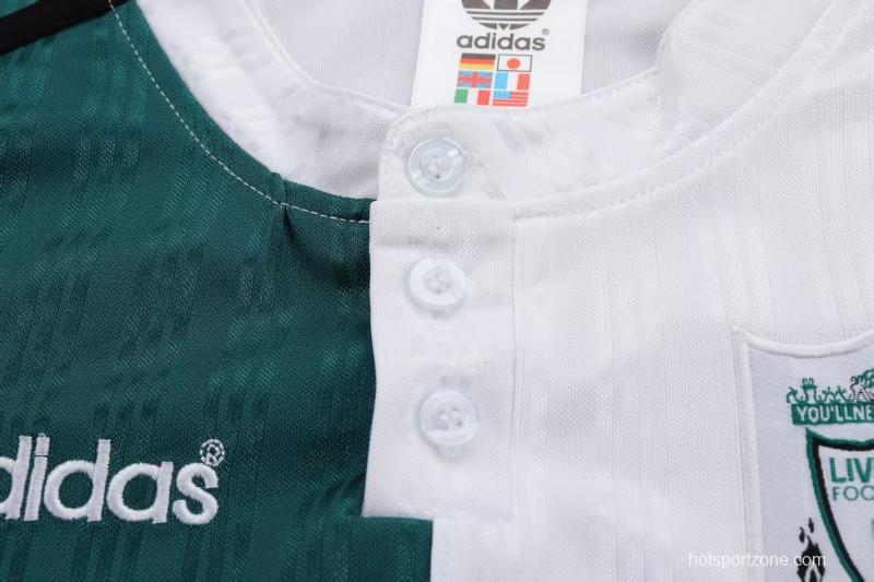 Retro 1995/96 Kids Liverpool White & Green Away Jersey