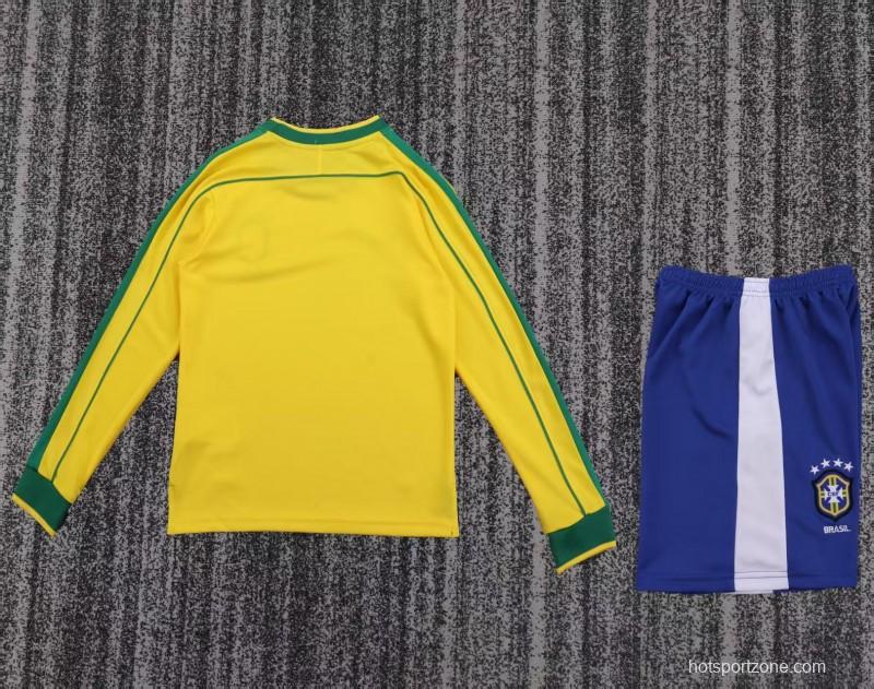 Retro Kids 1998 Brazil Home Long Sleeve Jersey