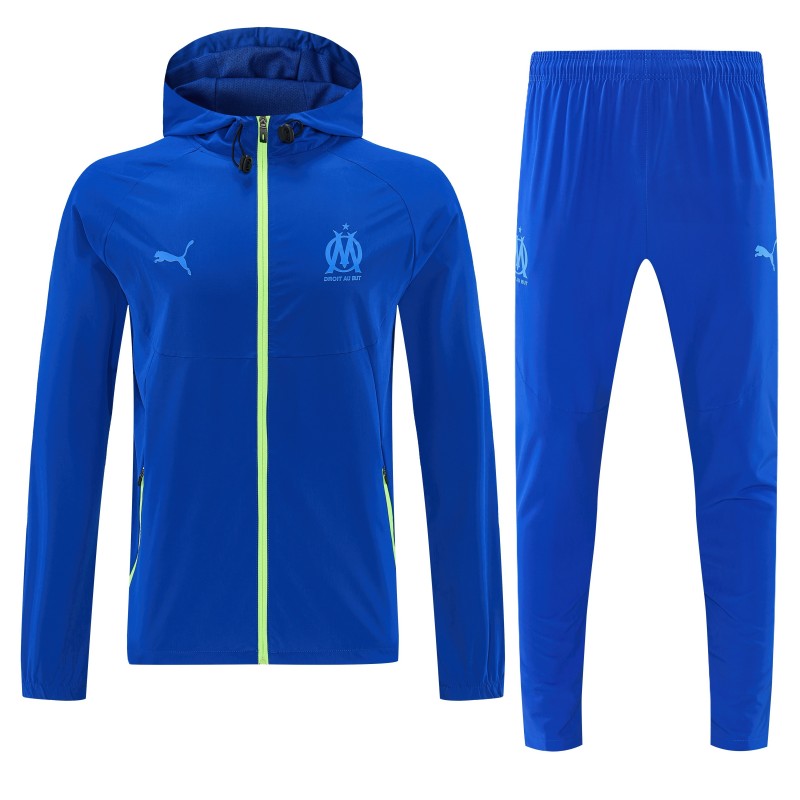 26/27 Marseille  Blue  Full Zipper  Hooded Jacket Tracksuit +  Long Pants