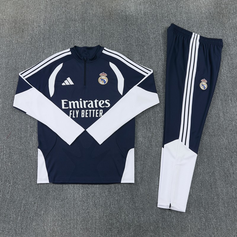 26/27 Real Madrid  Navy Blue  Half Zipper Jacket Tracksuit + Long Pants