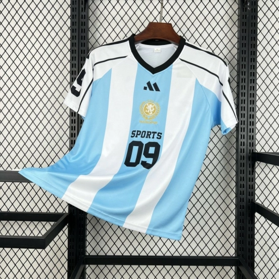 2026 Unisex Light Blue Striped World Cup Style V-Neck Soccer Jersey