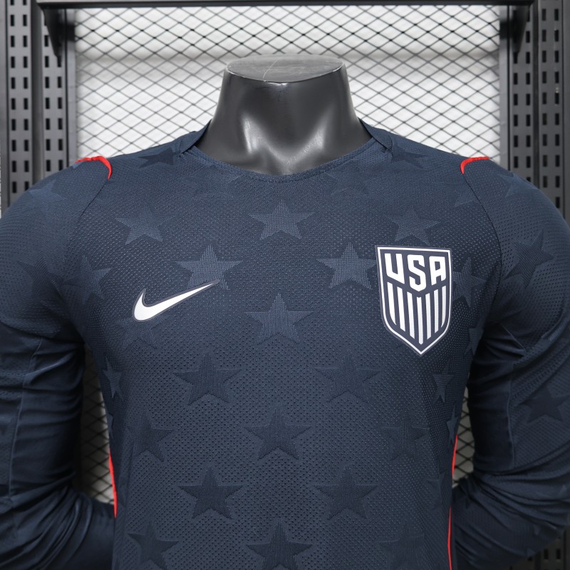 Player Version 2026 USA Navy Blue with Tonal Star  Long Sleeve Away Jersey