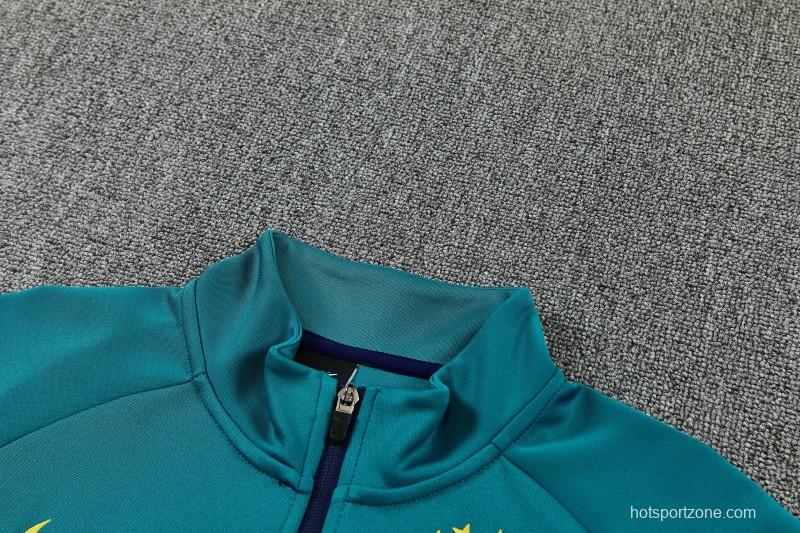 26/27 Brazil Teal&Navy Blue Full Zipper Jacket Tracksuit + Long Pants
